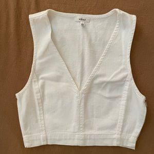White Crop Denim-like Tank Top